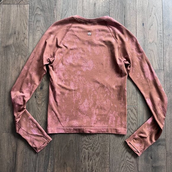 Lululemon Swiftly Tech 2.0 LS Top Size 4 Brown Pink Camo Race Length Athletic - Picture 5 of 7